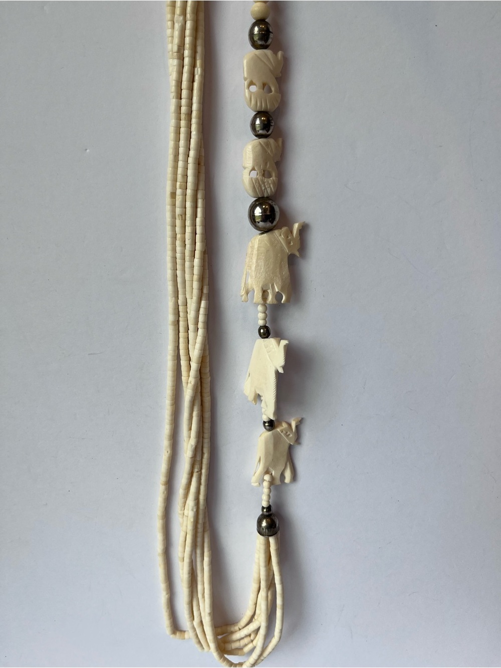 Vintage African Elephants Carved Bone Necklace 6 Strands